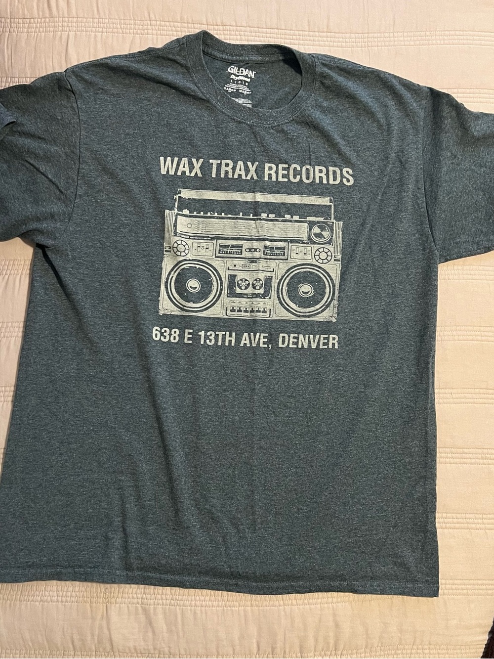 Gildan Dark Gray Wax Trax Records Boombox Graphic Tee Size L